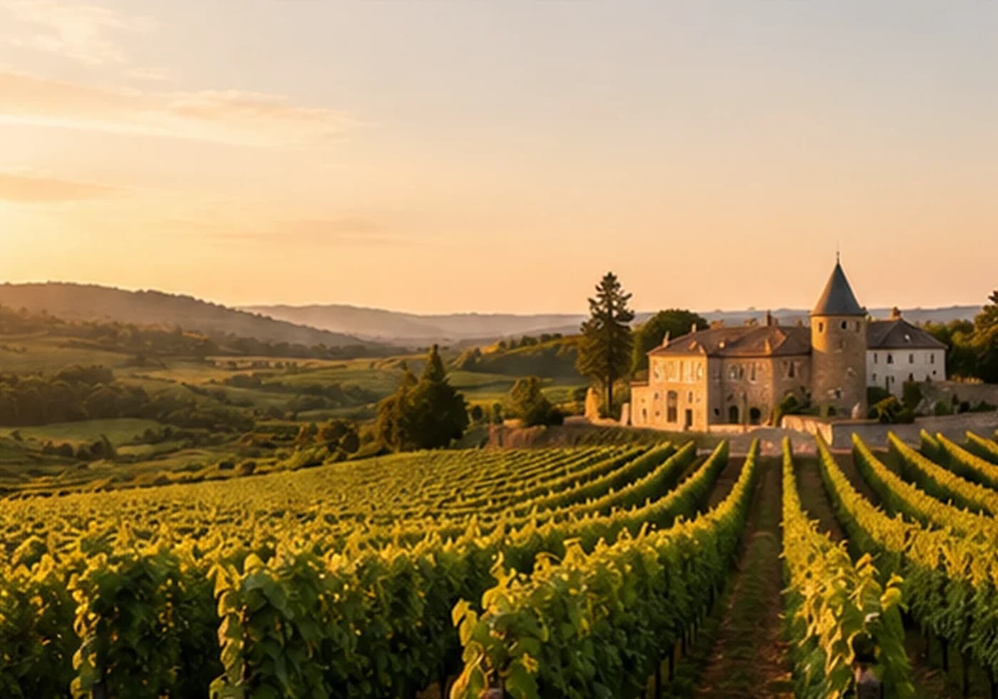 Vineyard landscape in warm evening light